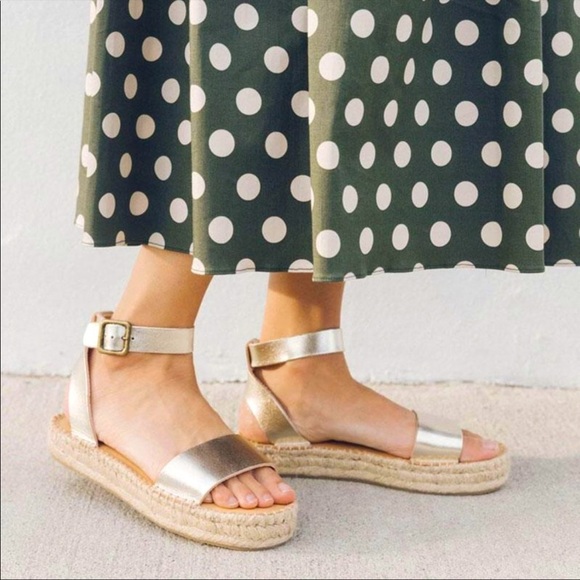 SOLUTOS Cadiz Leather Gold Espadrilles platform ankle Sandals size 6 - Picture 3 of 15